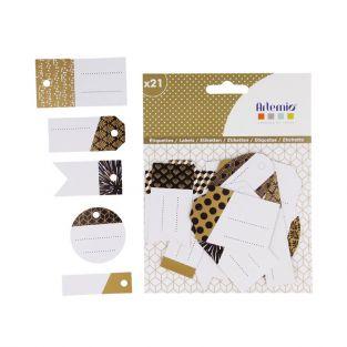 21 perforated labels - black-white-golden