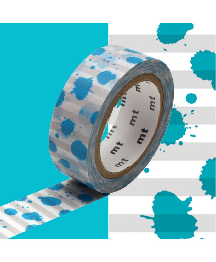 Masking tape motif tâches d'encre bleu - 1,5 cm x 7 m
