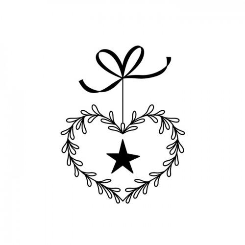 Tampon bois - Cœur-ruban-étoile