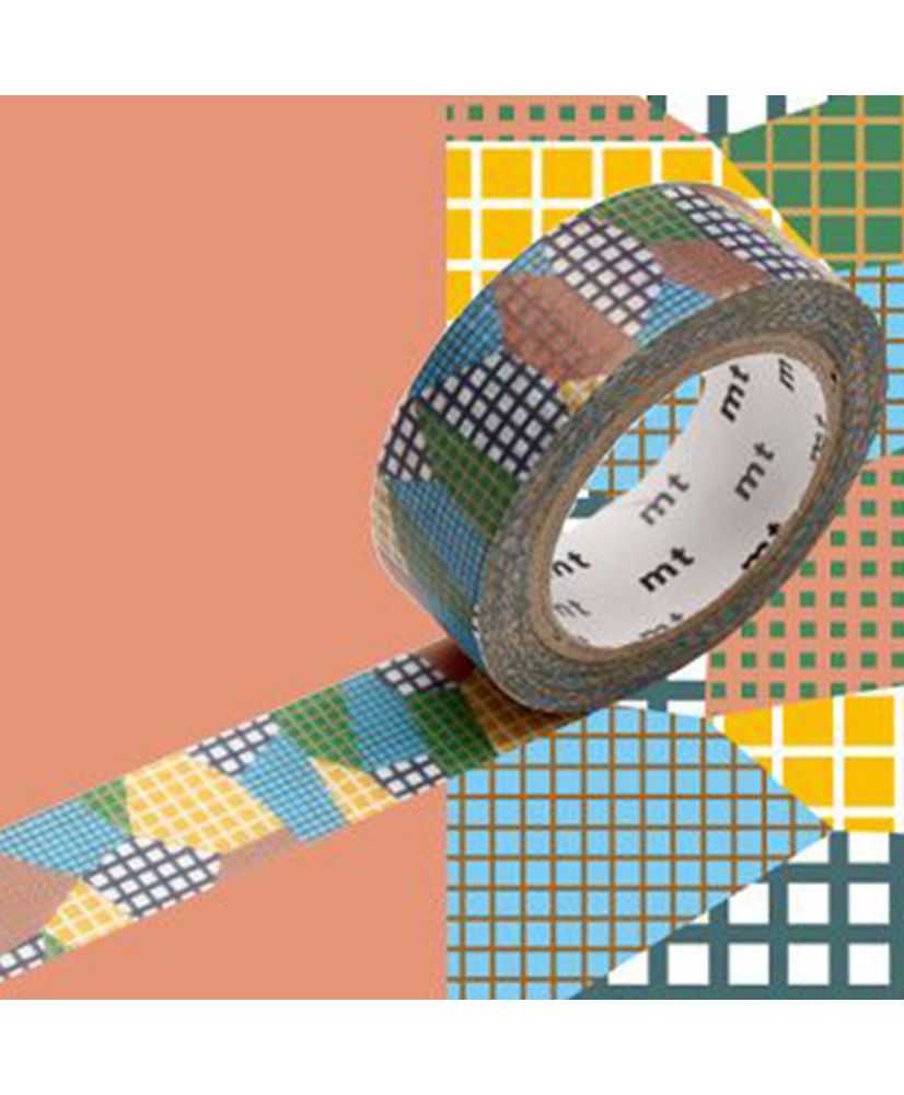 Cinta adhesiva decorativa cuadros de collage - Multicolor - 1,5 cm x 7 m