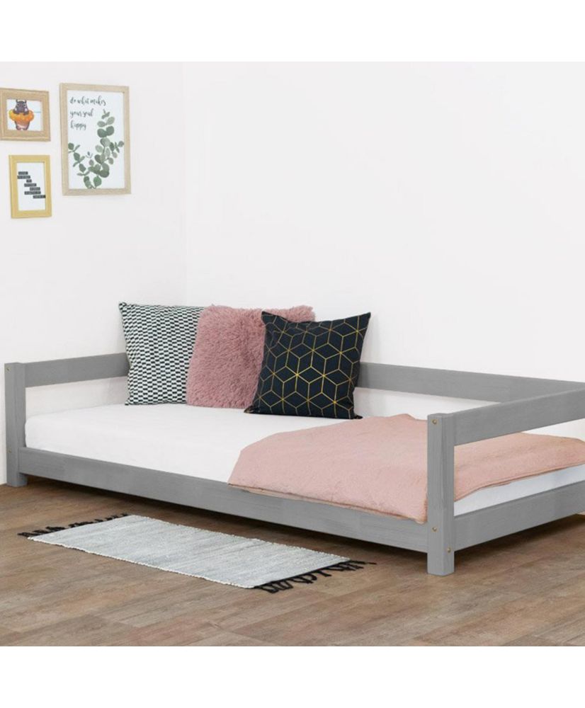 Montessori Children's Bed STUDY - solid wood - grey - 80 x 180 cm
