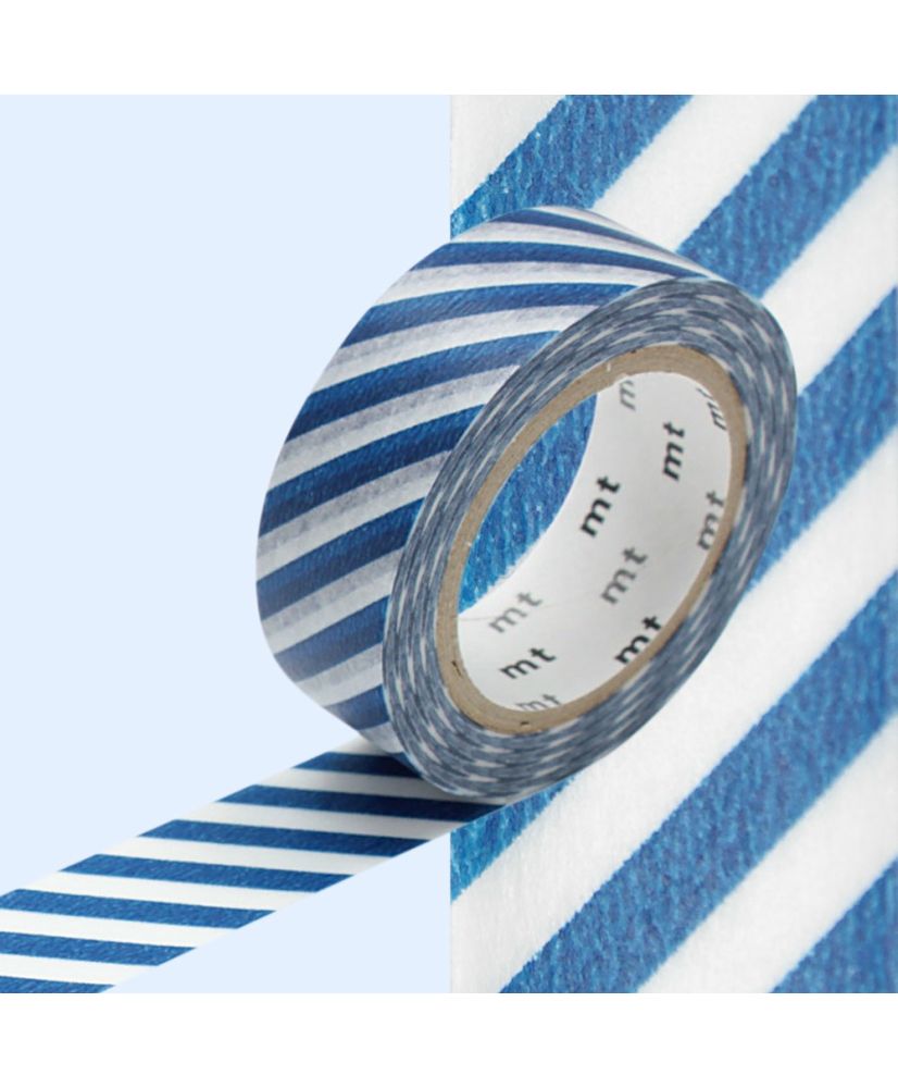 Cinta adhesiva decorativa cuadrada a rayas azul - 1,5 cm x 7 m