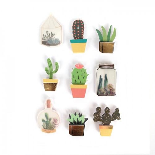 9 adesivi 3D botanica e cactus 4 cm