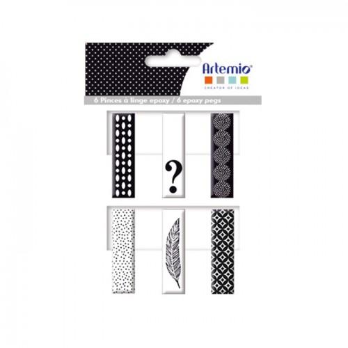 6 Epoxy clothespins - black & white