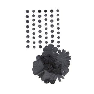 Perlas adhesivas y flores de papel - negro