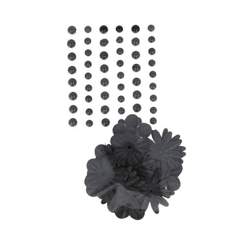 Adhesive beads & paper flowers - Black