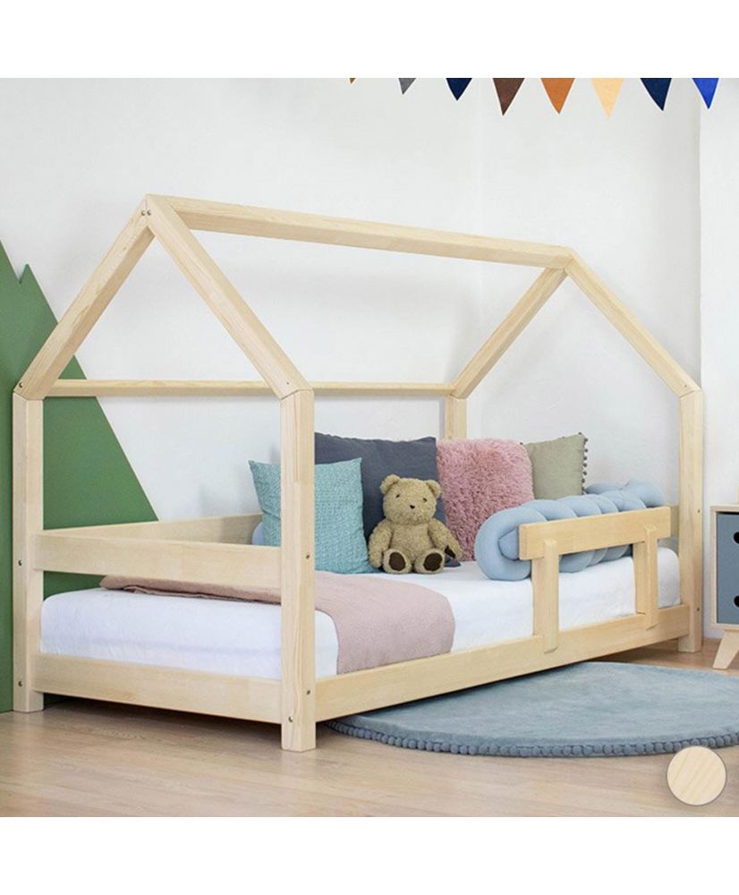 Cama infantil en forma de cabaña TERY - madera maciza - Natural - 80 x 160  cm