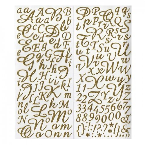 Pegatinas letras y figuras doradas con brillo