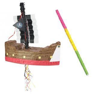 Piñata Barco de piratas + palo