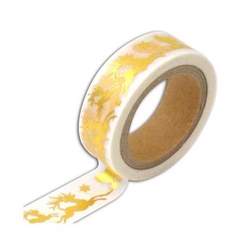 White masking tape with golden sleigh - 10 m White masking tape with golden sleigh - 10 m