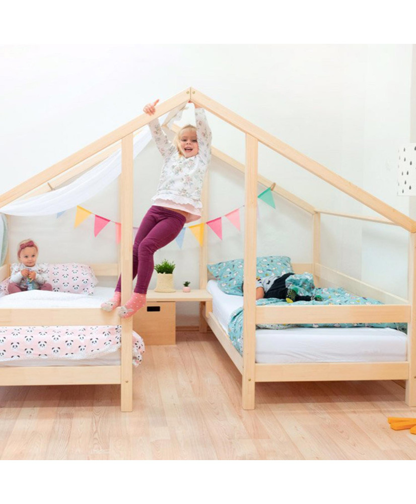 Letto a cabina VILLY per due bambini - legno massiccio - naturale - 2 x 90  x 180 cm