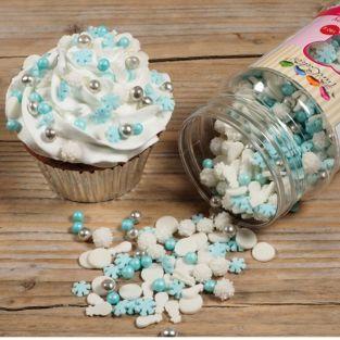 Mix de décorations en sucre Flocons de neige bleu-blanc-argent - 180 g