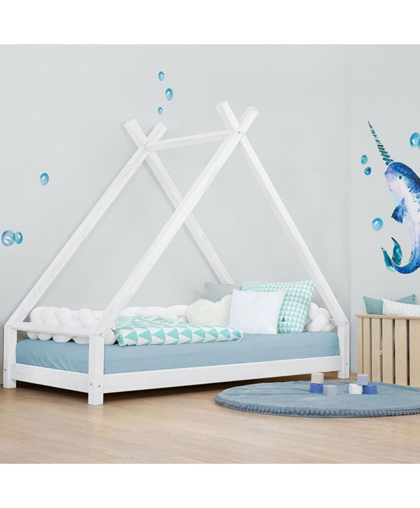 Kinder Tipi-Bett TAHUKA - Massivholz - weiß - 90 x 160 cm