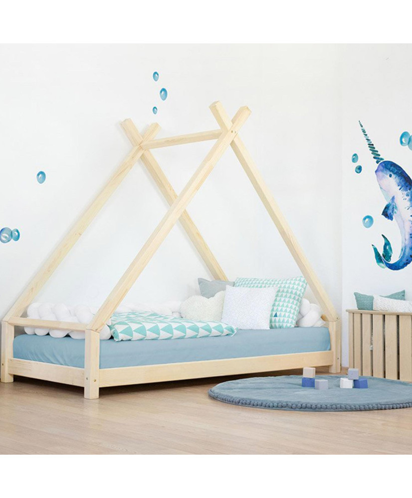 Children's Teepee Bed TAHUKA - solid wood natural - 90 cm