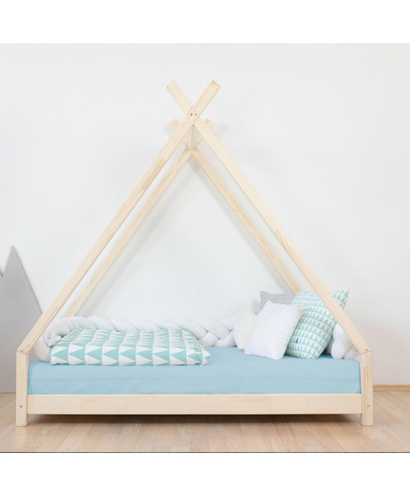 Children's Teepee Bed TAHUKA - solid wood - grey - 90 x 190 cm