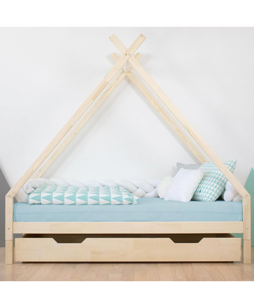 Children's Teepee Bed TAHUKA - solid wood - grey - 90 x 200 cm