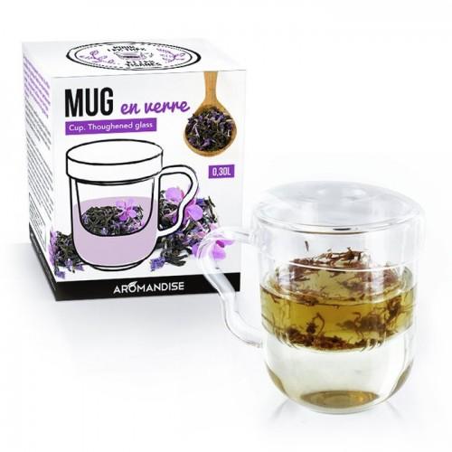 Mug à thé avec poignée, infuseur et couvercle - verre