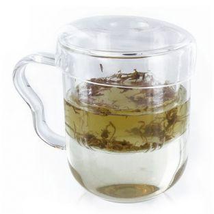 Taza de té con asa, tapa y infusor - Cristal