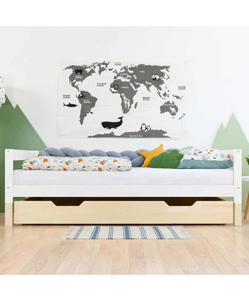 Begin beloning Verlating Side bed drawer BUDDY - on castors - varnished wood - for bed 80 x 180 cm