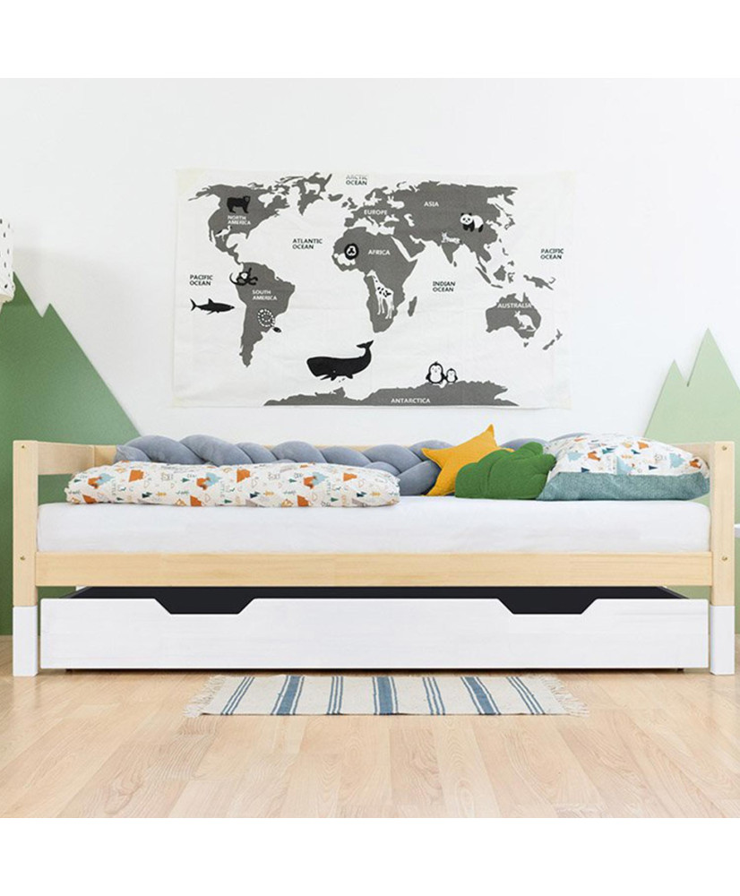 Cajón de cama supletoria BUDDY - con ruedas - madera natural - para cama de 90  x 180 cm
