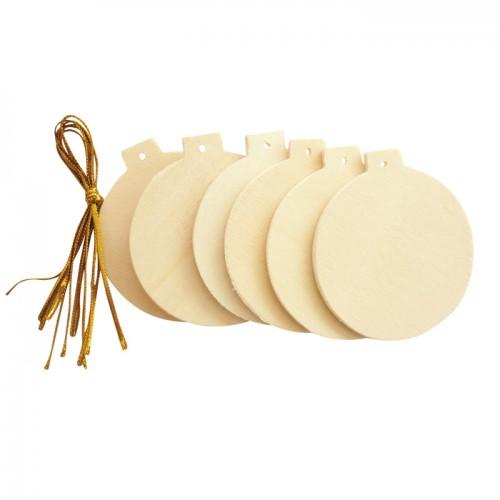 Boules de Noël en bois plates à suspendre 6 cm Boules de Noël en bois plates à suspendre 6 cm