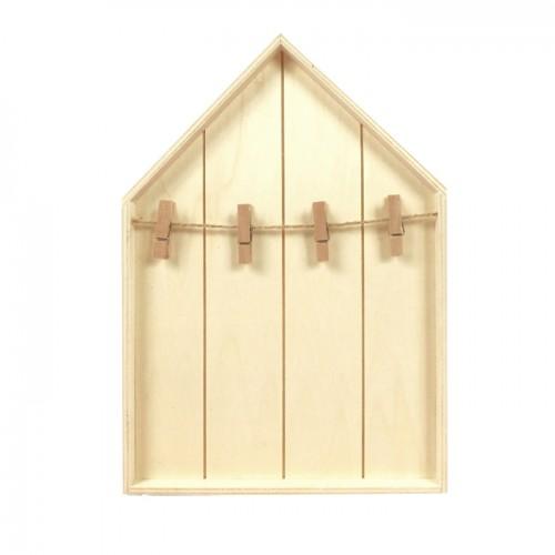 Wooden shelf House 19 x 28 cm with clothespins