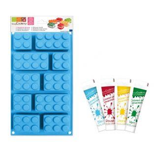 Coffret moule en silicone briques Lego + 4 colorants alimentaires