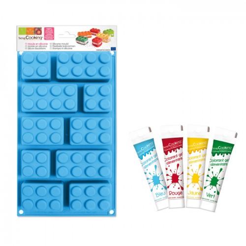 Molde de silicona bloques de Lego + 4 colorantes alimentarios