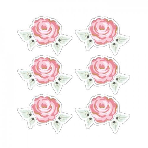 Autocollants 3D  4cm - Rose romantique avec contour blanc