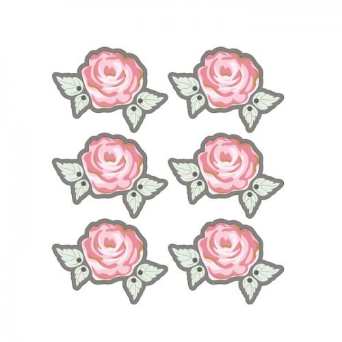 Autocollants 3D  Ø 4cm - Rose sur fond gris