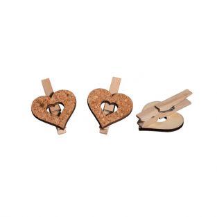Wooden Clothespins x 6 - cork hearts