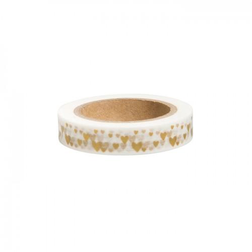 Washi Tape - Golden hearts on white background - 15 m x 1 cm