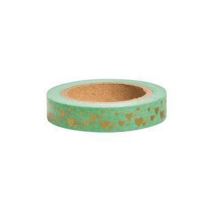Washi Tape - Golden hearts on light green background - 15 m x 1 cm