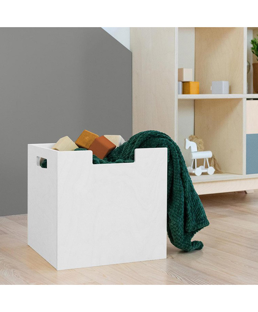 Boîte de rangement en bois modèle 2 - avec poignées - Blanc - 33 x 33 x 37  cm