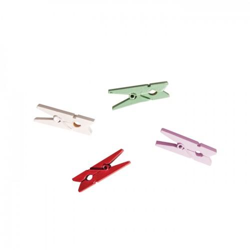 Pinces à linge bois x 24 - blanc rose rouge vert Pinces à linge bois x 24 - blanc rose rouge vert