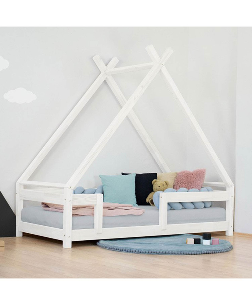 Kinder Tipi-Bett TAHUKA mit Sicherheitsgitter - Massivholz - weiß - 90 x  200 cm