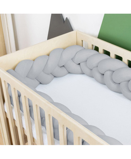 Tour de lit tressé MIMI - coton gris OEKO TEX anti-allergique - 200 cm