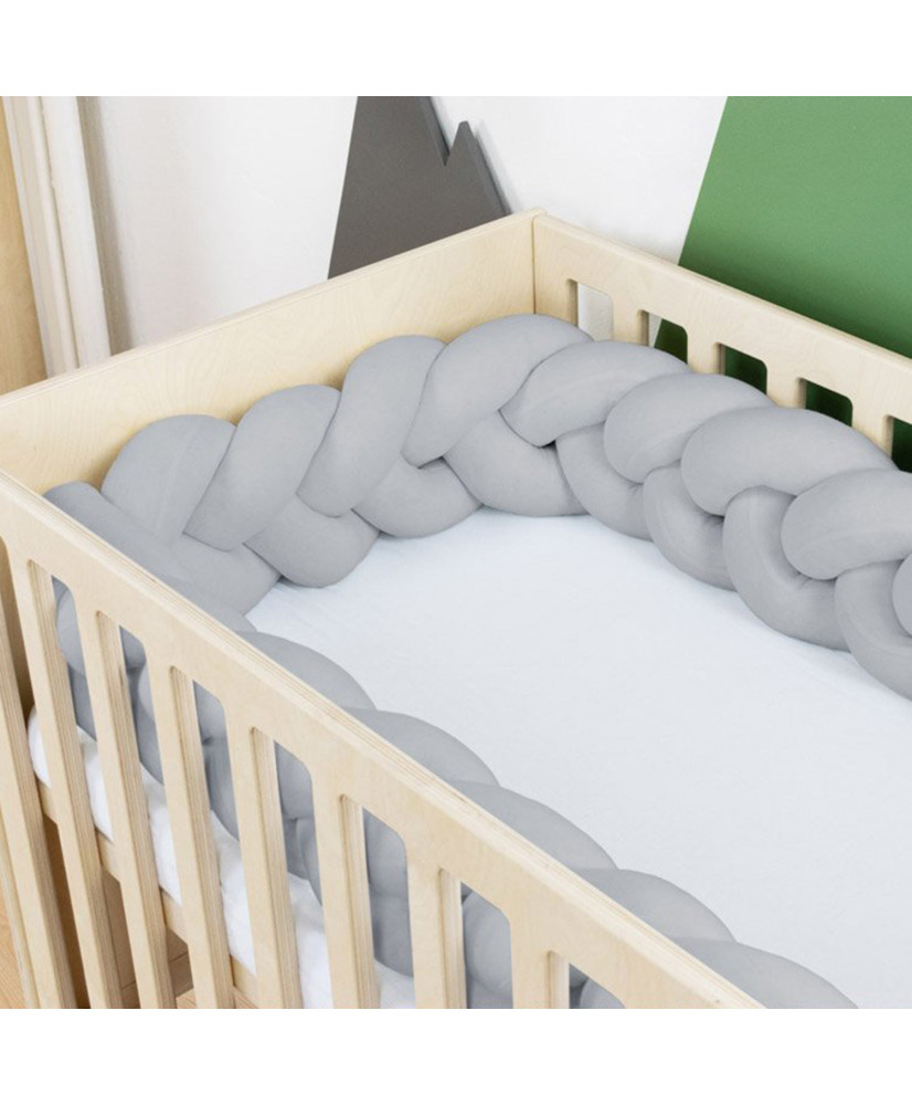 Tour de lit tressé MIMI - coton gris OEKO TEX anti-allergique - 300 cm