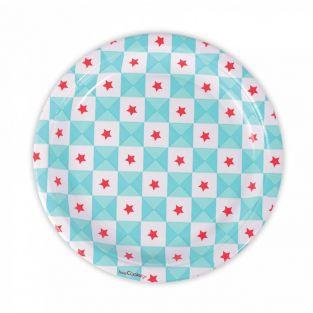 8 Platos de papel - geométricos con estrellas azules