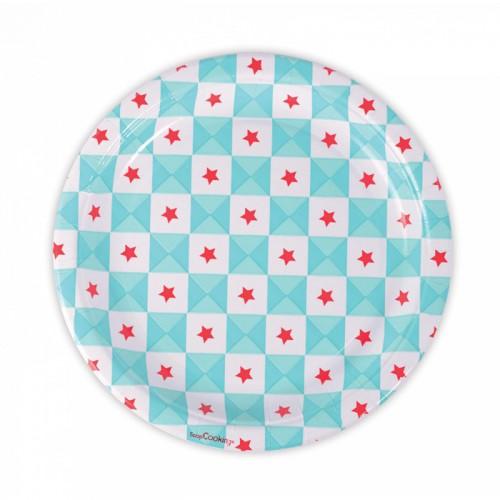 8 paper plates - blue stars geometry