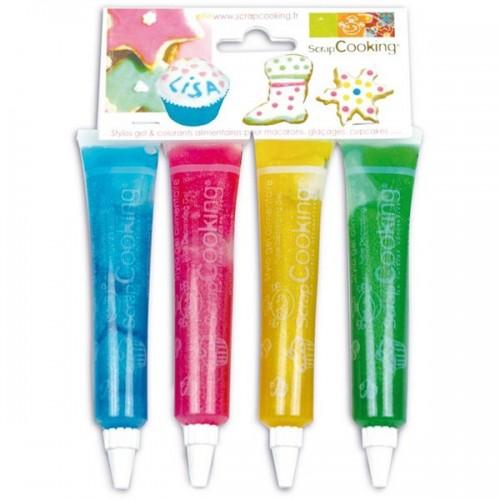 Stylos alimentaires bleu-rouge-jaune-vert Stylos alimentaires bleu-rouge-jaune-vert