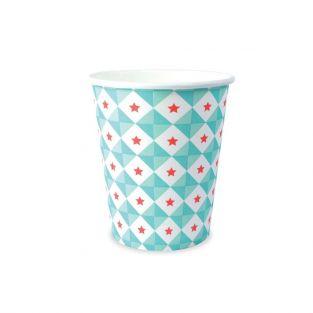 8 paper cups 25 cl - blue stars geometry