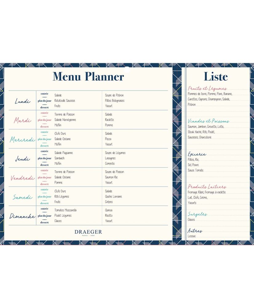 Planning magnétique Mes menus et ma liste de course - Graine Créative