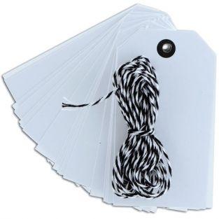 20 white labels with 2-tone string