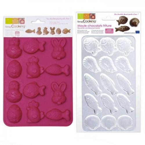 Chocolate mold - Funny rabbits, scallops, shrimps & fishes