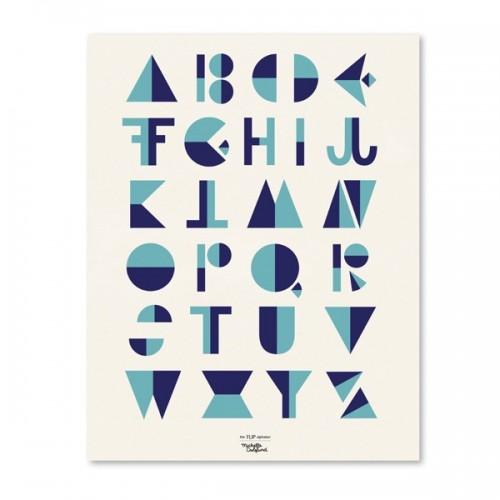 Affiche alphabet style cubiste - Bleu