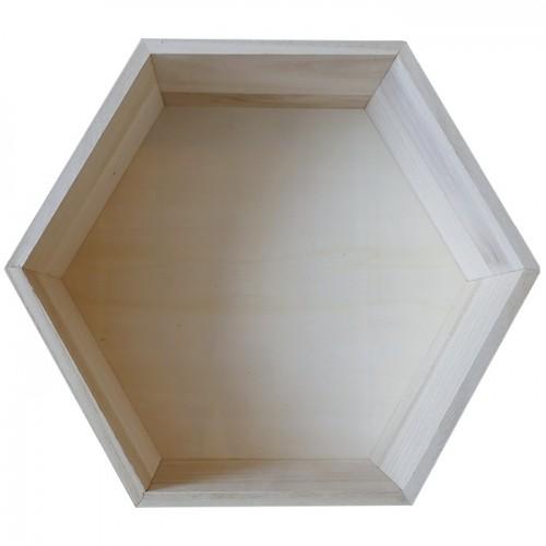 Estante de madera hexagonal 30 x 26,5 x 10 cm