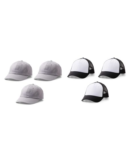 6 casquettes Cricut à personnaliser - Noir/ Blanc + Gris
