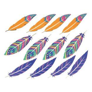 Multicolored wooden Stickers - Feathers
