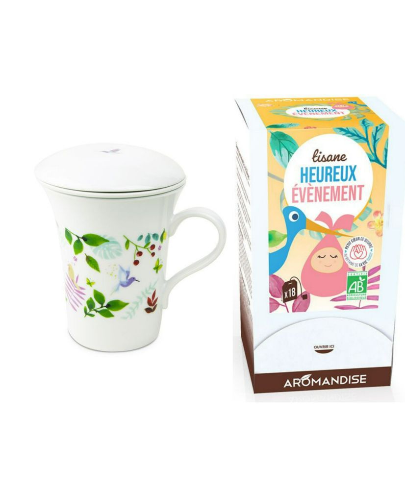 Tetera de porcelana floreada 250ML + Té de hierbas especial para embarazadas